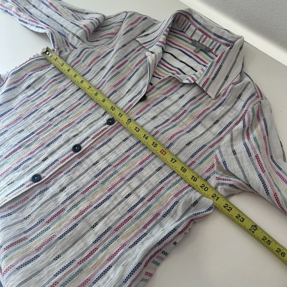 Habitat Shirt Wrap Around Fiesta Weave Tunic Top White Striped M Party Brunch - Picture 8 of 9